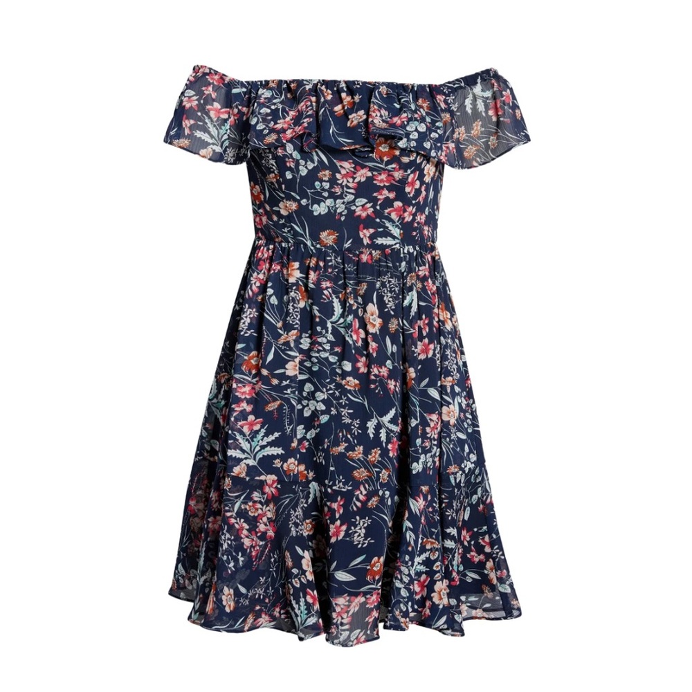 Lulu’s My Favorite Off the Shoulder Mini Dress in Navy Blue